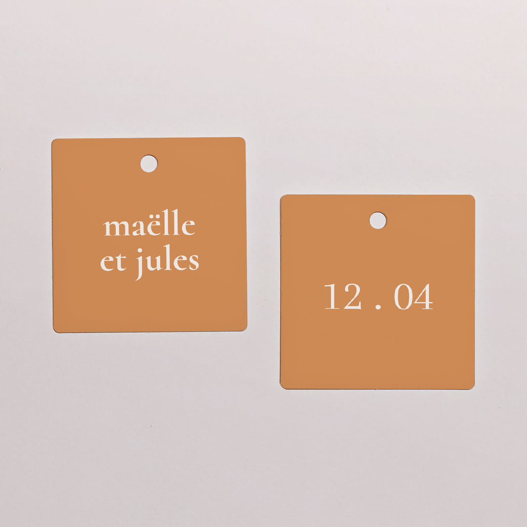 Etiquette perforée Mariage Carrée Bibemus typographie photo N° 1