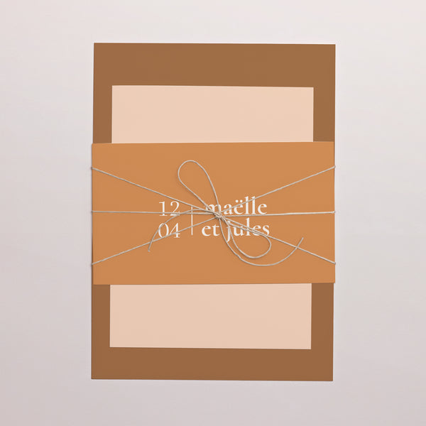 Faire-part Mariage 3 cartes, ruban Bibemus typographie photo