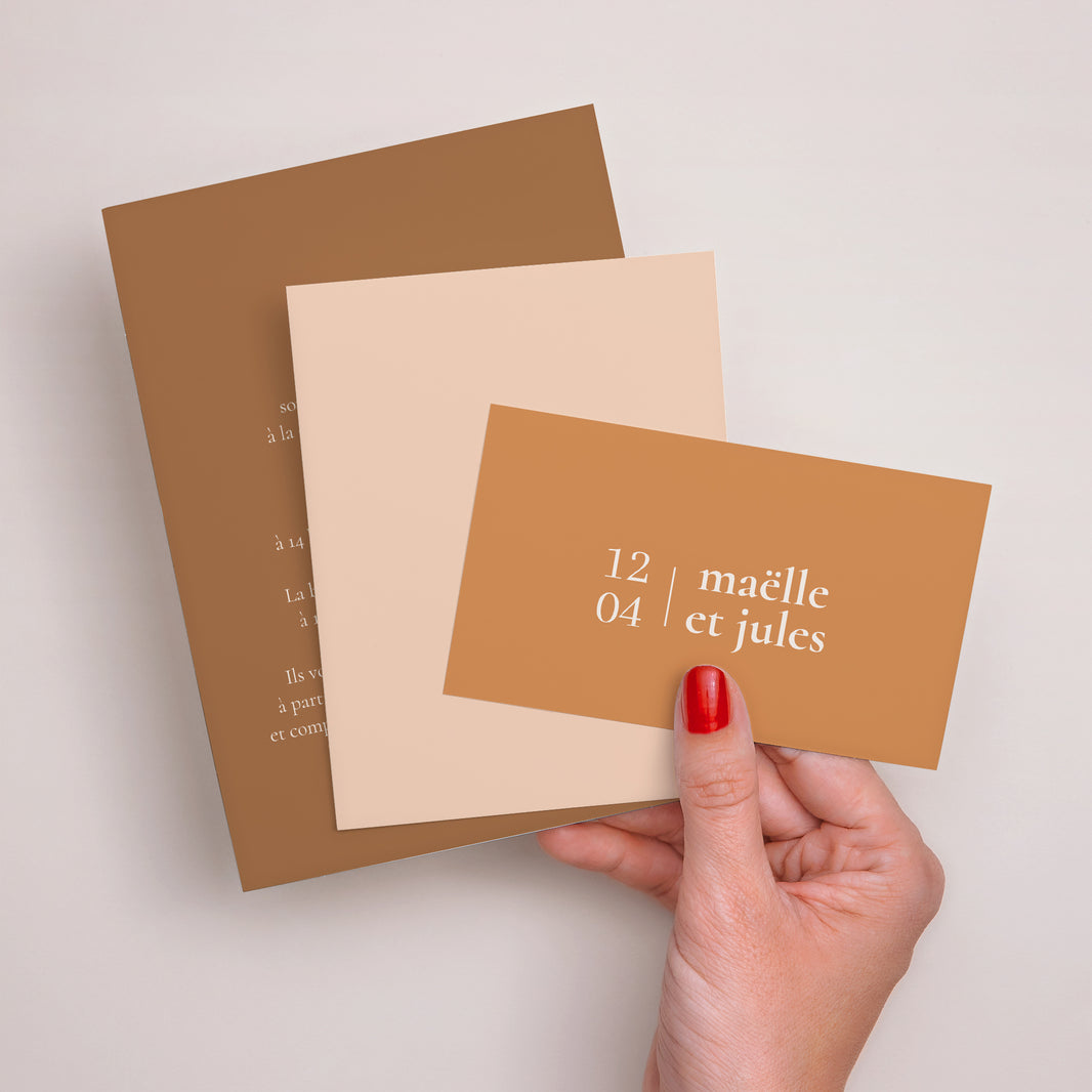 Faire-part Mariage 3 cartes, ruban Bibemus typographie photo N° 3