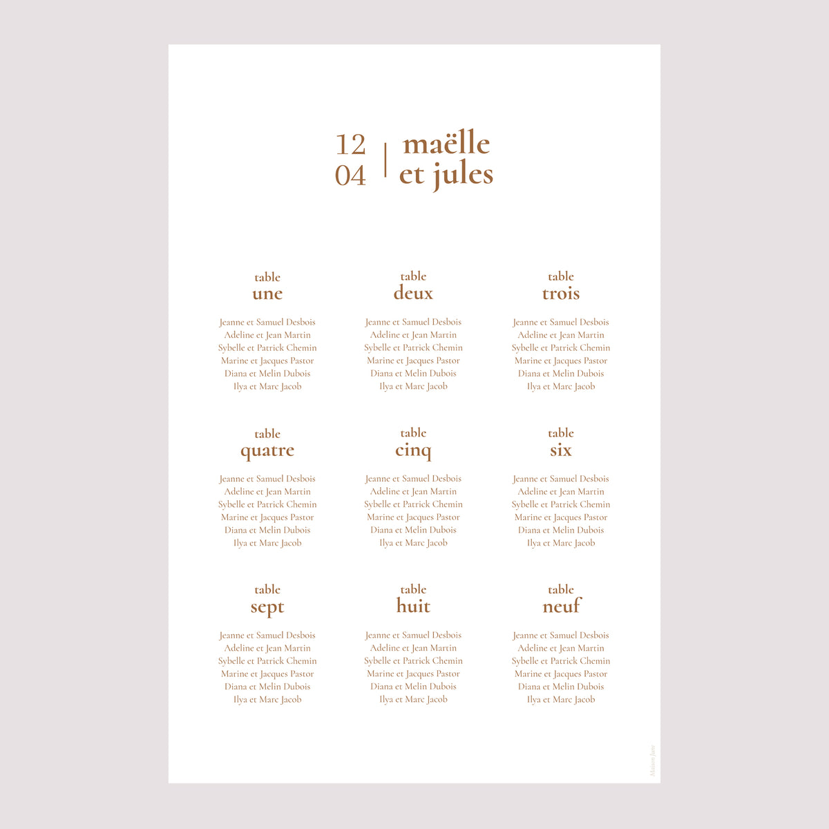 Plan de table Mariage Portrait Bibemus typographie photo N° 2
