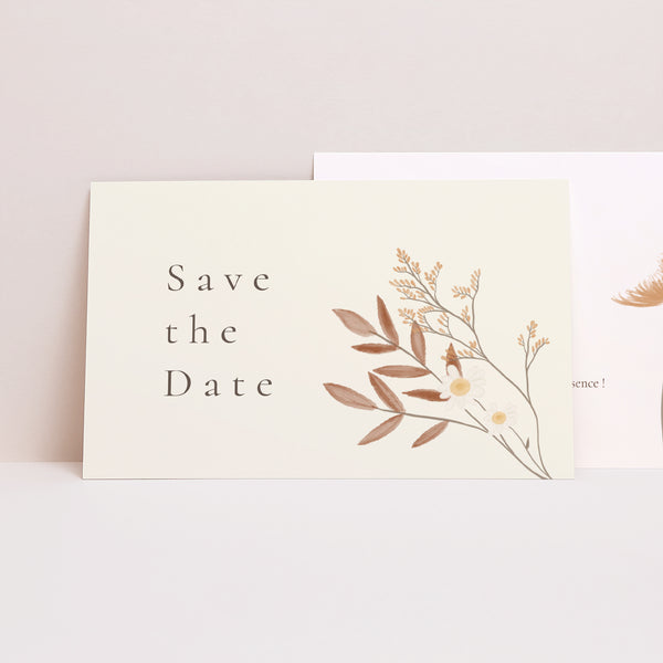 Save the date Mariage Paysage Bouquet Bohème photo