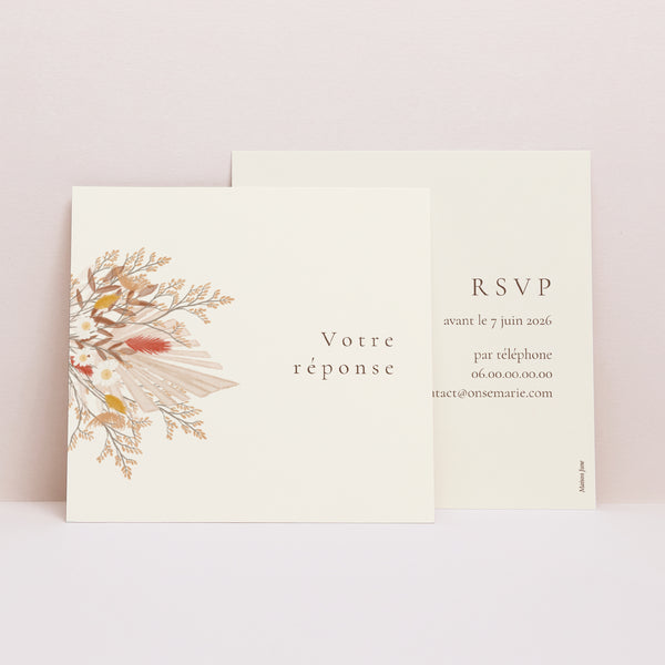Carton réponse Mariage Carré Bouquet Bohème photo