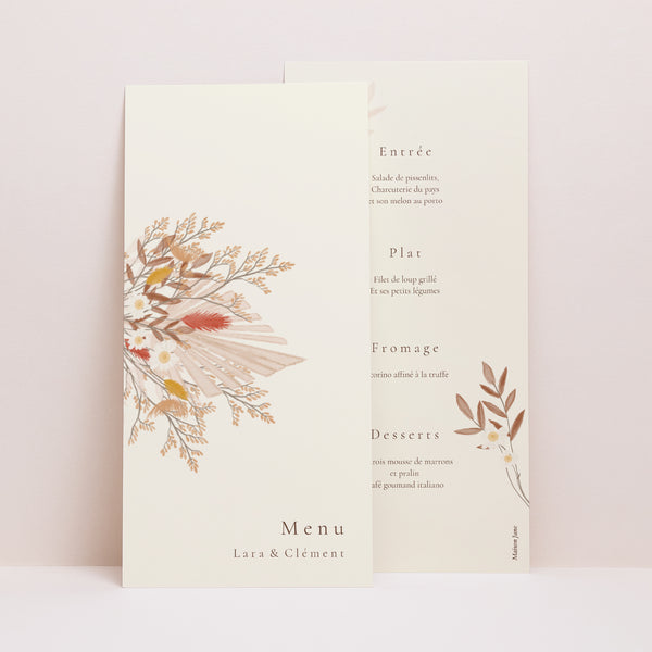 Menu Mariage Panoramique portrait Bouquet Bohème photo