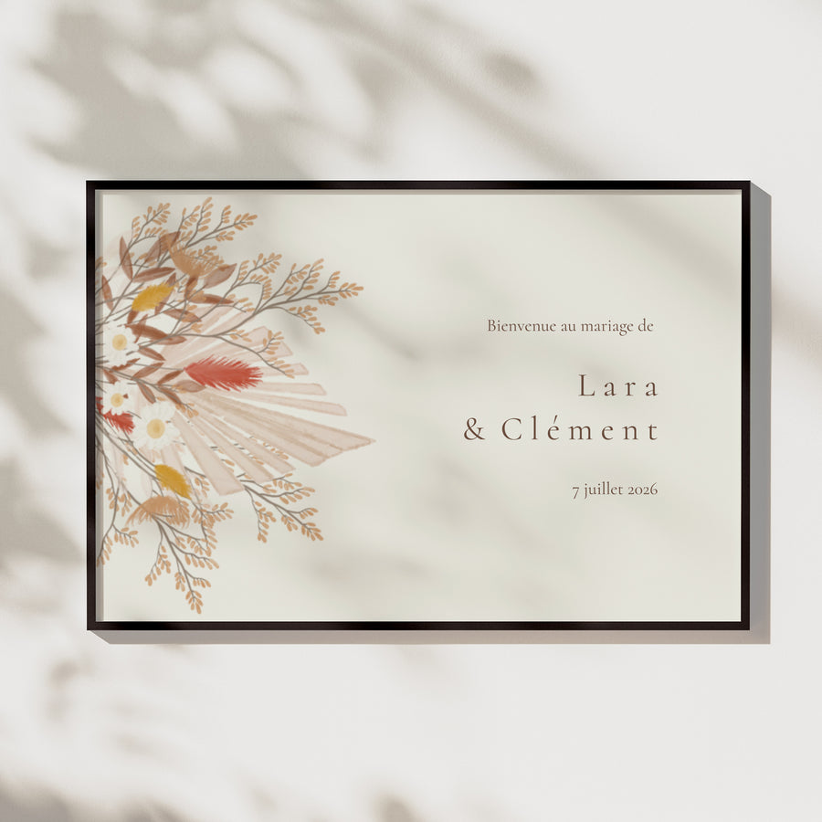 Panneau bienvenue Mariage Paysage 90 x 60 cm Bouquet Bohème photo