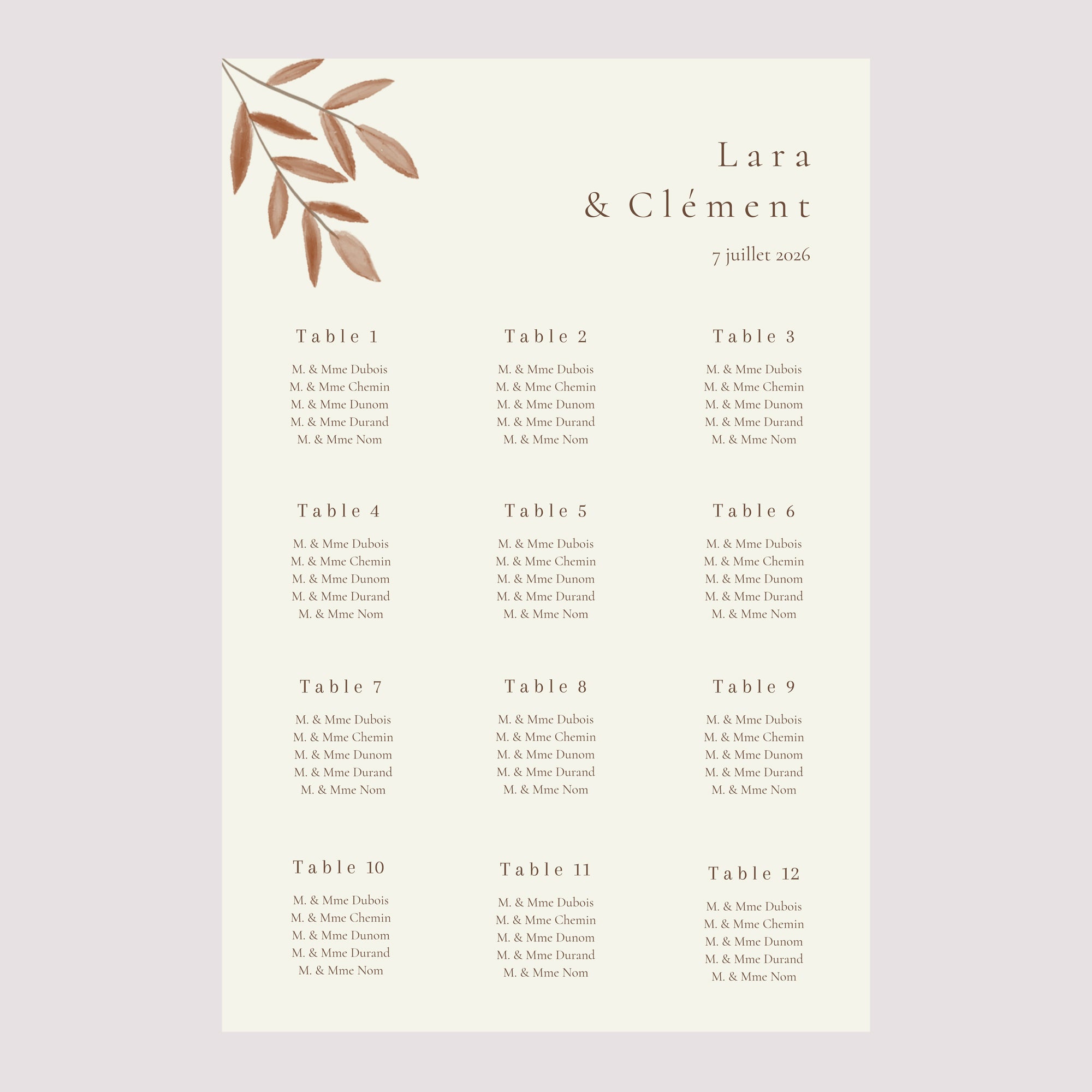 Plan de table Mariage Portrait Bouquet Bohème photo N° 2