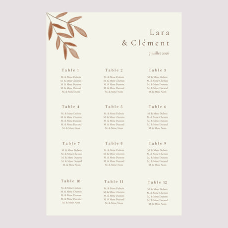 Plan de table Mariage Portrait Bouquet Bohème