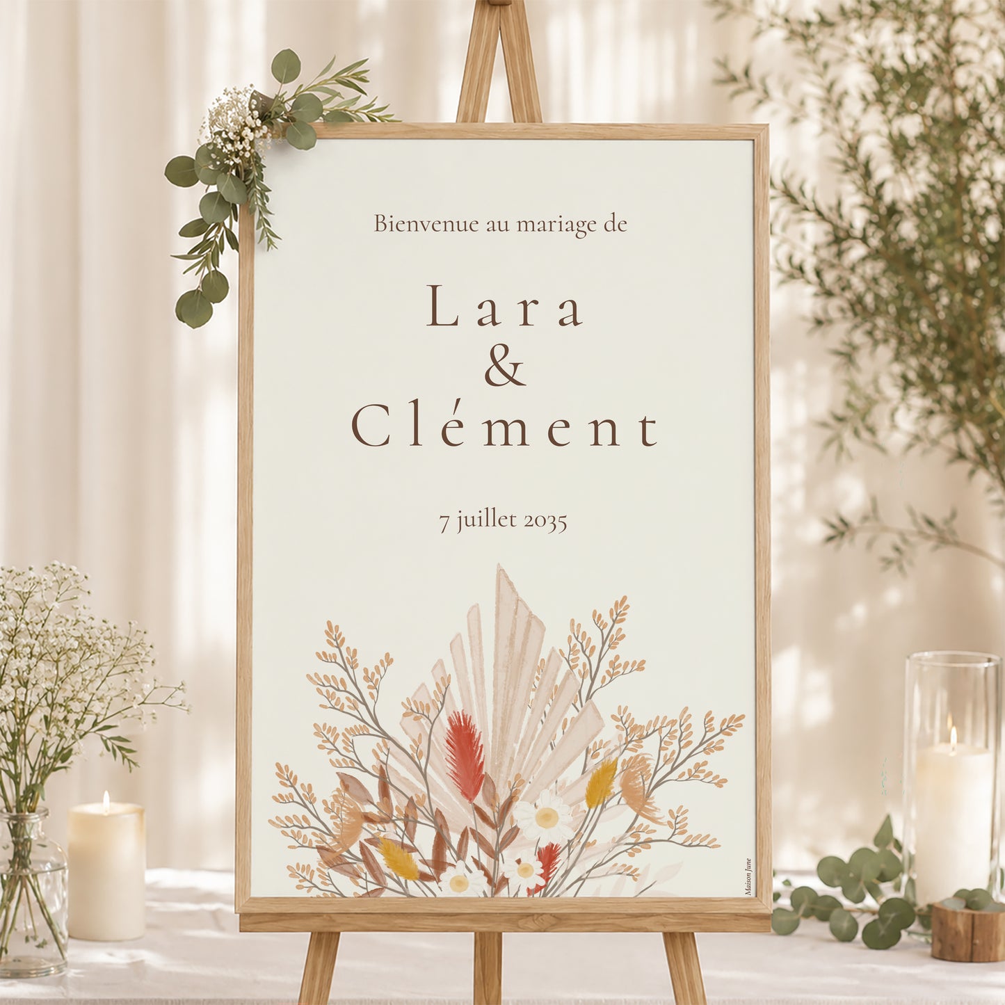 Panneau bienvenue Mariage Portrait 60 x 90 cm Bouquet Bohème photo N° 1