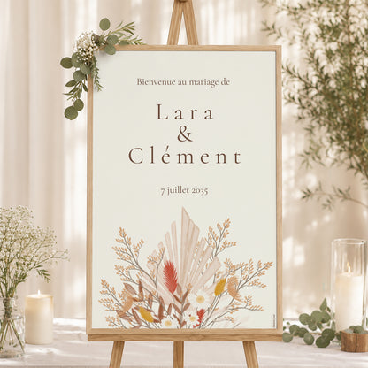 Panneau bienvenue Mariage Portrait 60 x 90 cm Bouquet Bohème photo N° 1