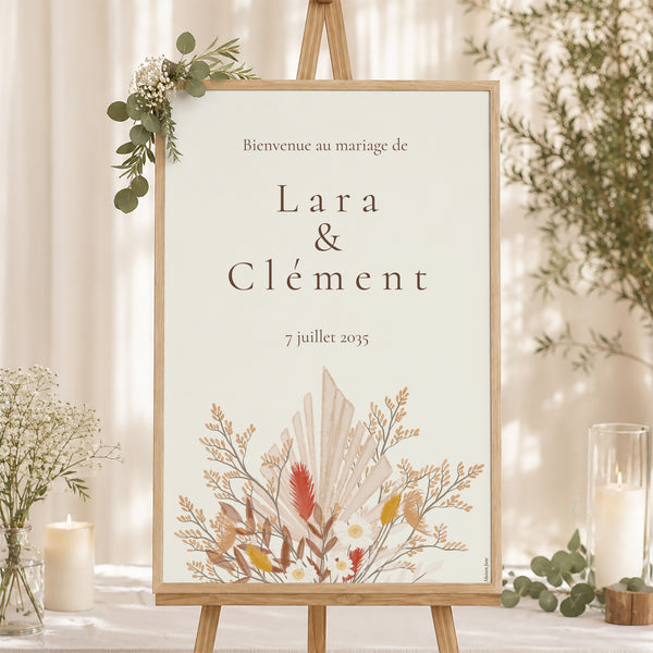 Panneau bienvenue Mariage Portrait 60 x 90 cm Bouquet Bohème photo
