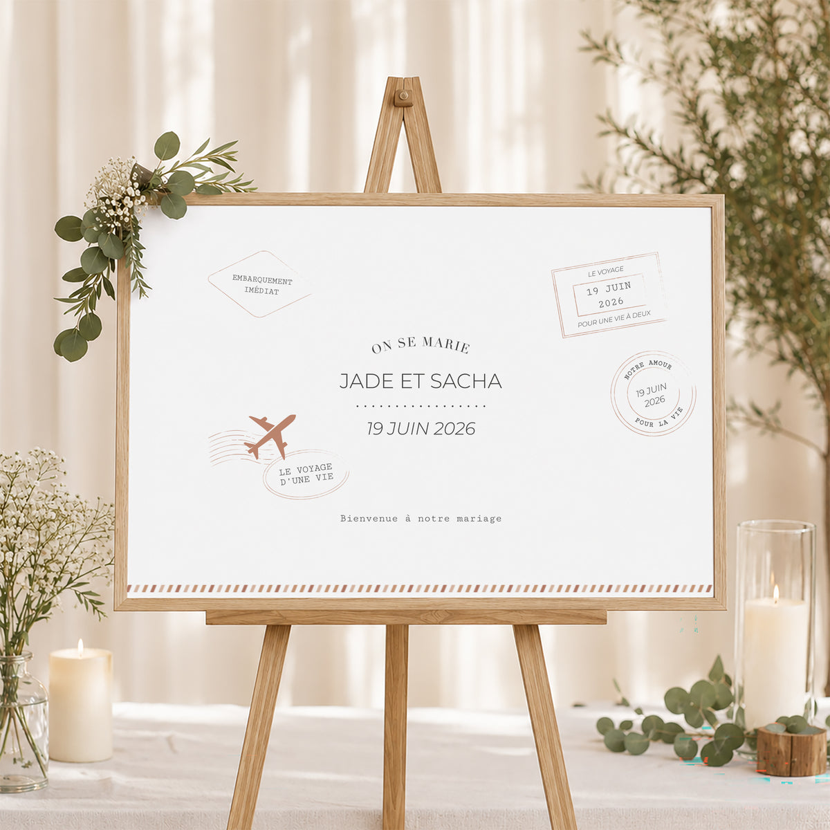 Panneau bienvenue Mariage Paysage 90 x 60 cm Le Voyage d'une Vie photo N° 1