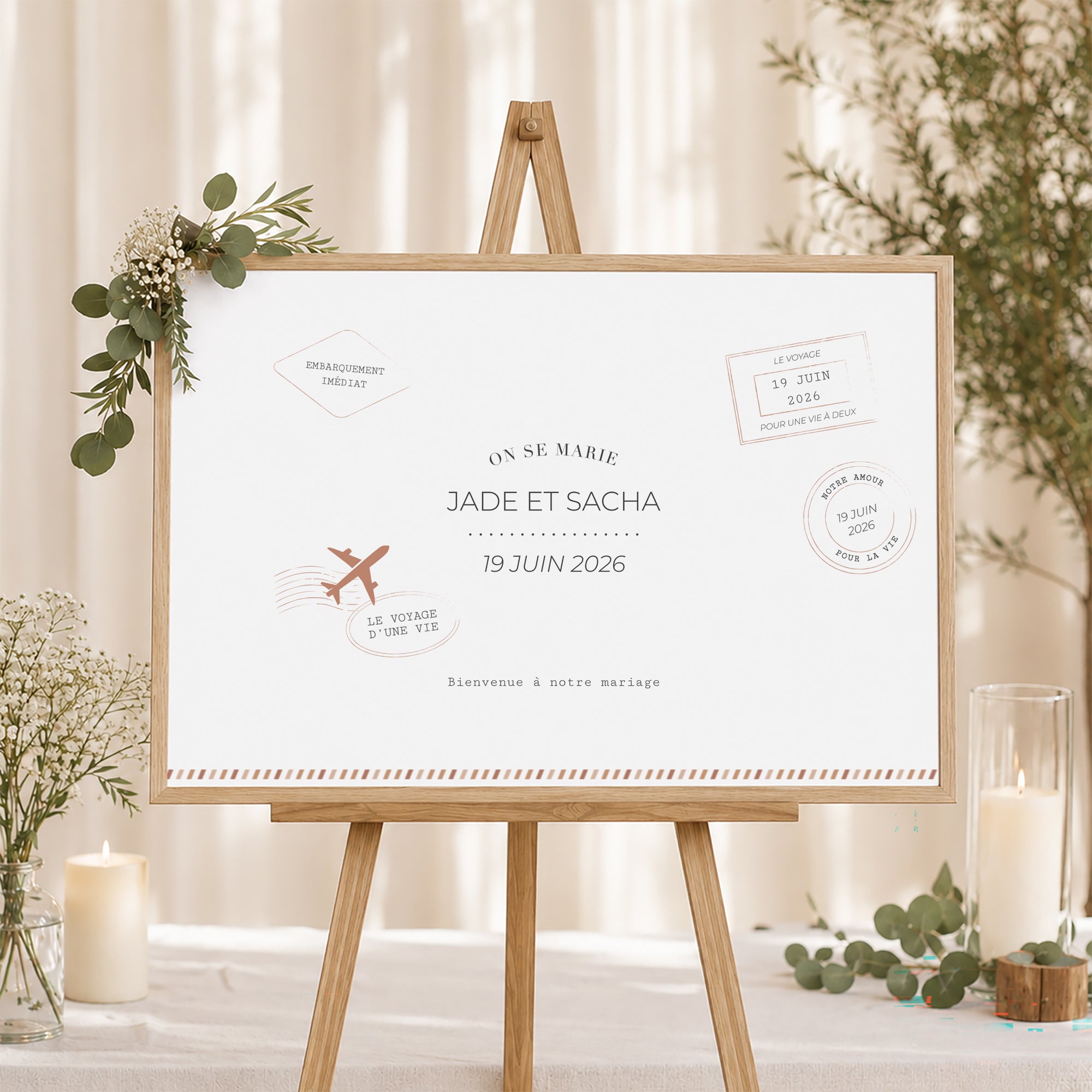 Panneau bienvenue Mariage Paysage 90 x 60 cm Le Voyage d'une Vie photo N° 1