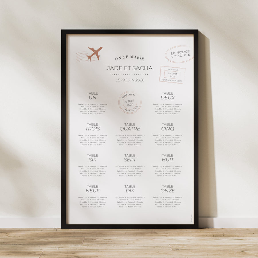 Plan de table Mariage Portrait 60 x 90 cm Le voyage d'une vie photo