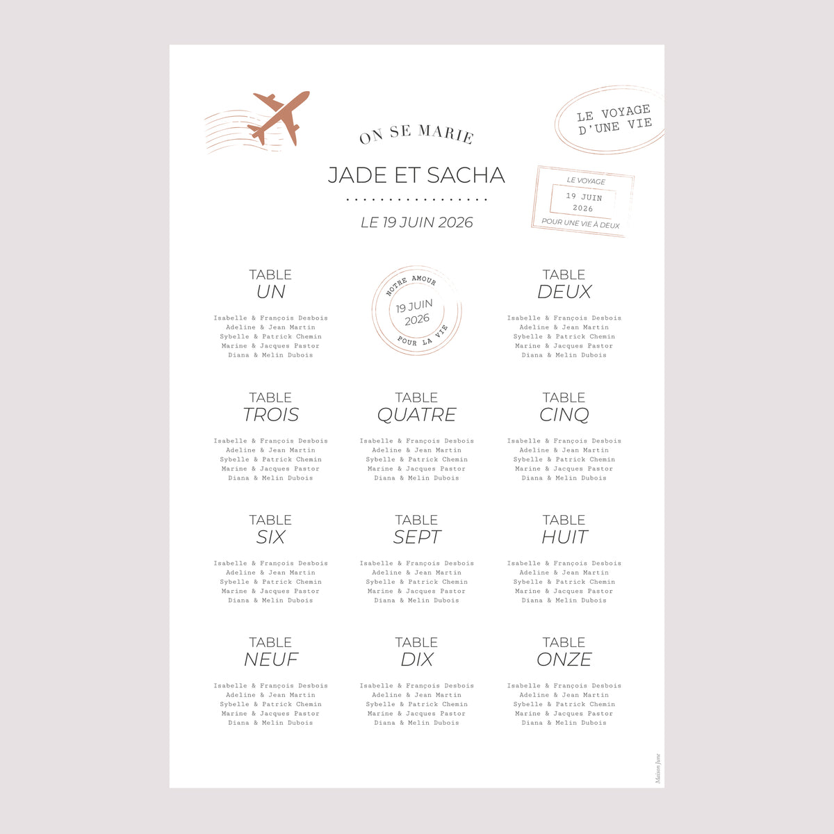 Plan de table Mariage Portrait 60 x 90 cm Le Voyage d'une Vie photo N° 2