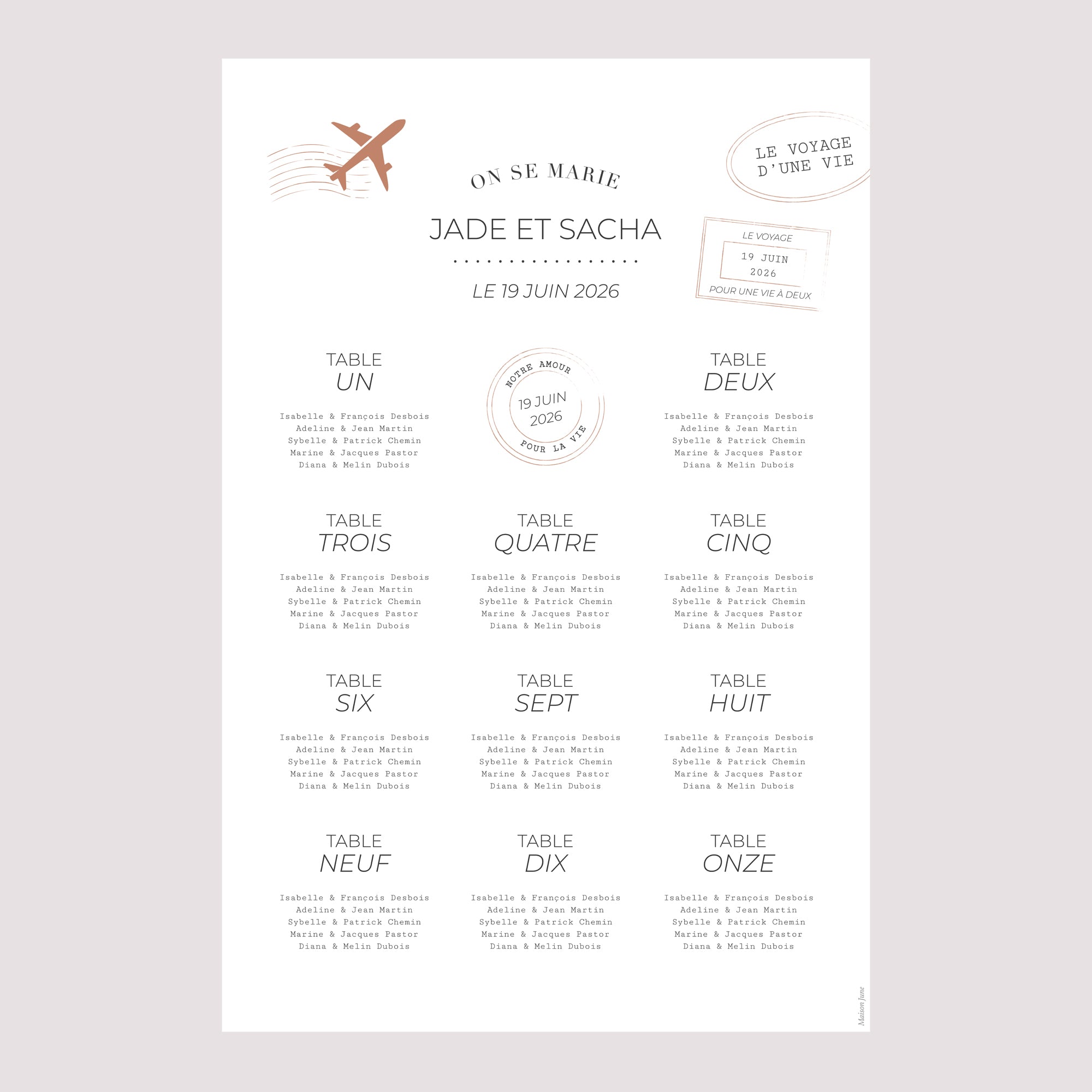 Plan de table Mariage Portrait 60 x 90 cm Le Voyage d'une Vie photo N° 2