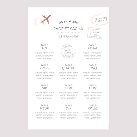 Plan de table Mariage Portrait 60 x 90 cm Le Voyage d'une Vie