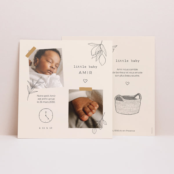 Faire-part Naissance Carré Bullet journal Herbier photo