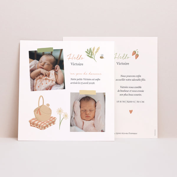 Faire-part Naissance Carré Bullet journal Printemps photo