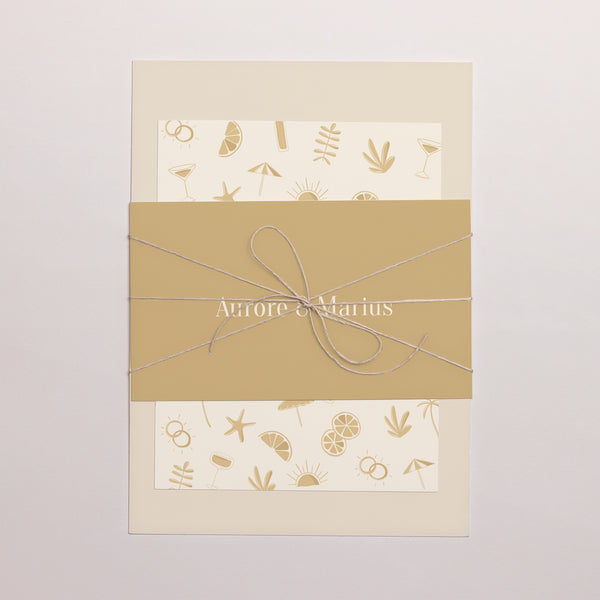 Faire-part Mariage 3 cartes, ruban Sous le sunlight photo