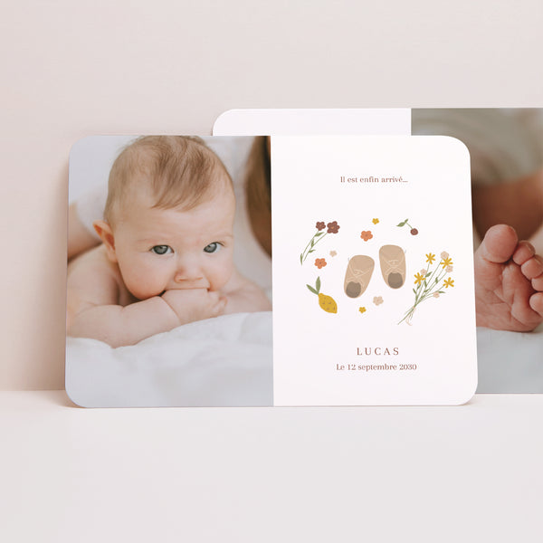 Faire-part Naissance Paysage, bords arrondis Petits pas au marché photo