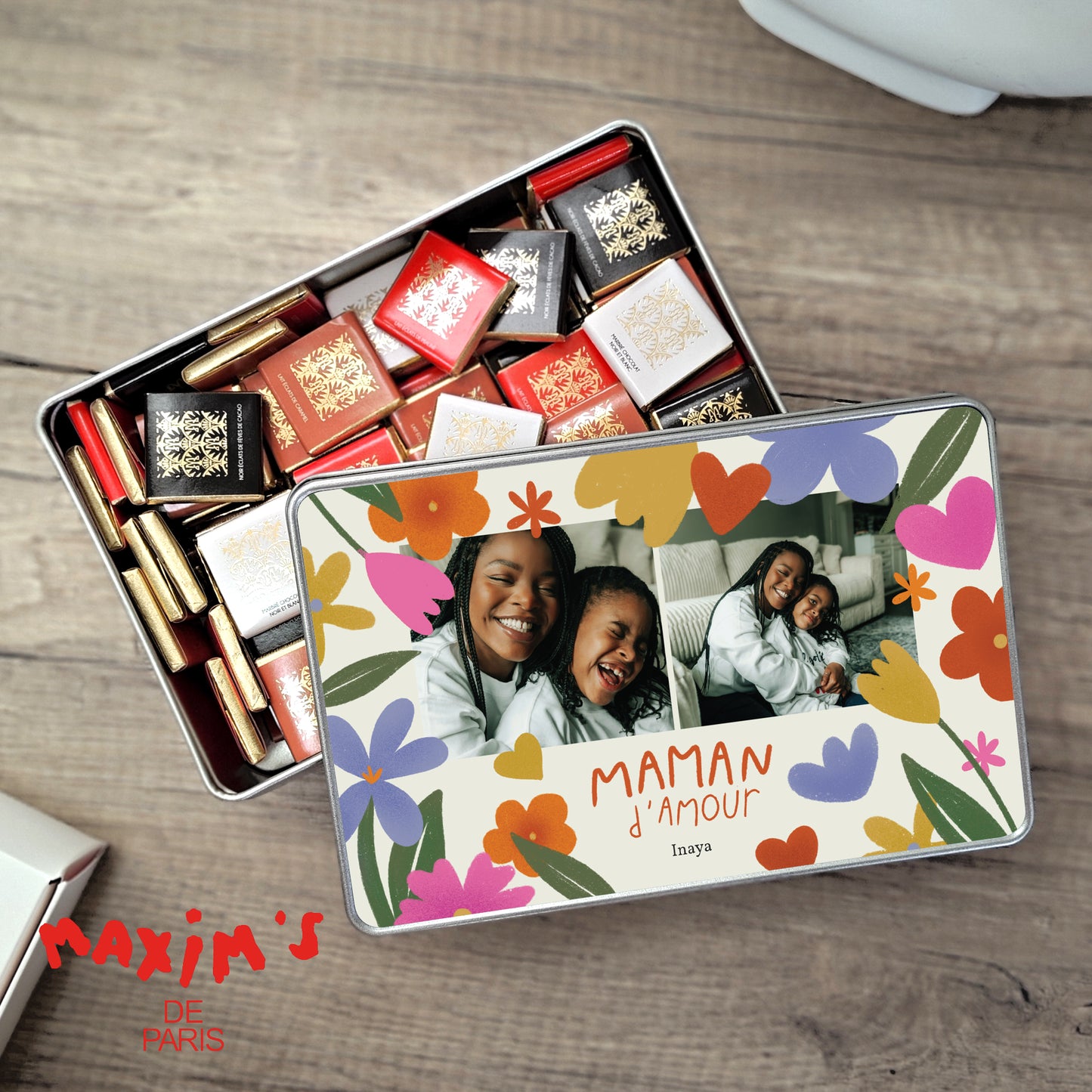 Boite métallique rectangle, garnie de chocolats Maman d'Amour II photo N° 1