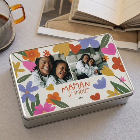 Boite métallique rectangle, garnie de chocolats Maman d'Amour II
