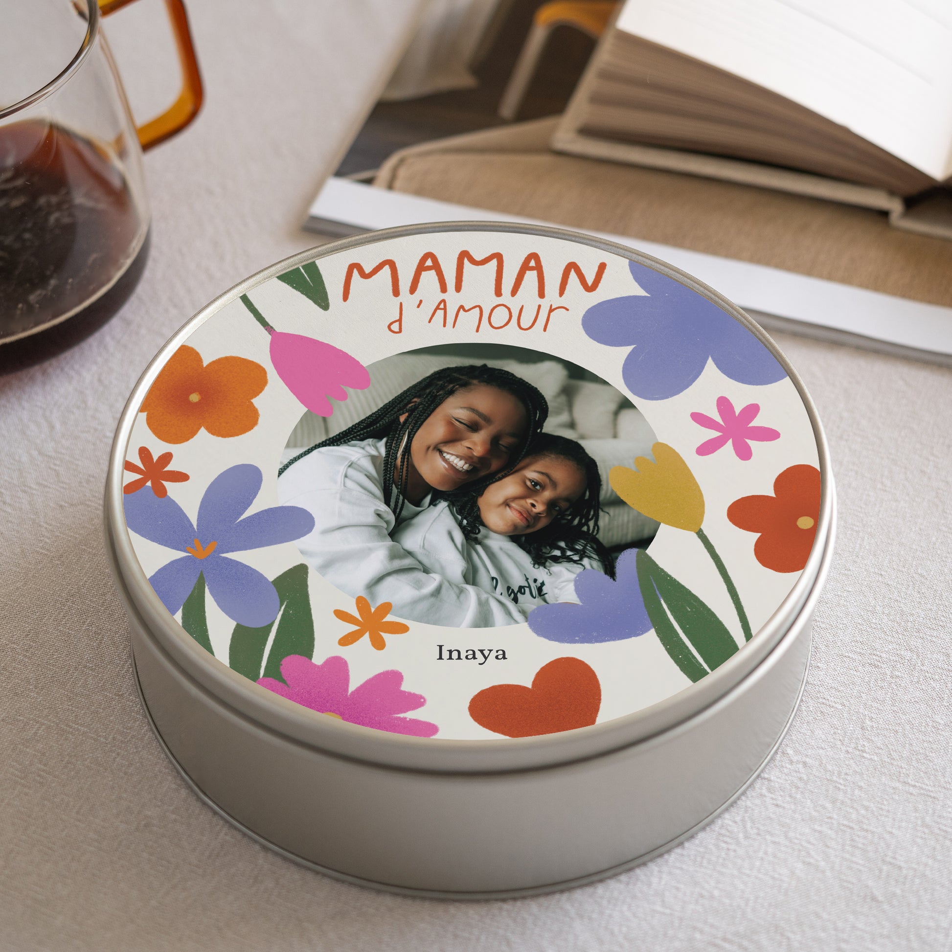 Boite métallique ronde, garnie de chocolats Maman d'Amour II photo N° 2