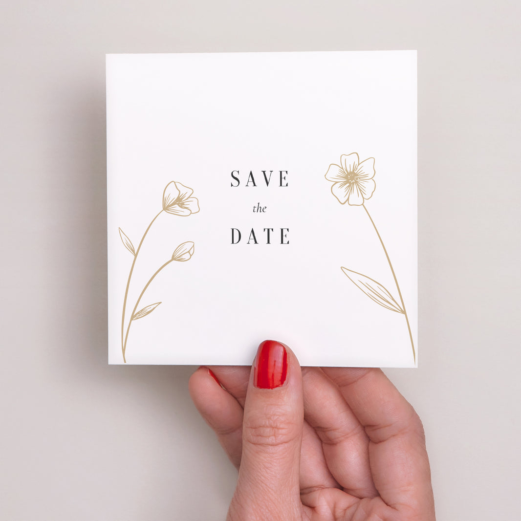 Save the date Mariage Carré Encadré fleuri doré photo N° 2