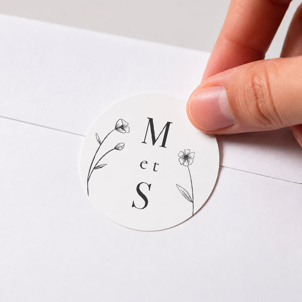 Sticker Mariage Rond Encadré fleuri doré photo