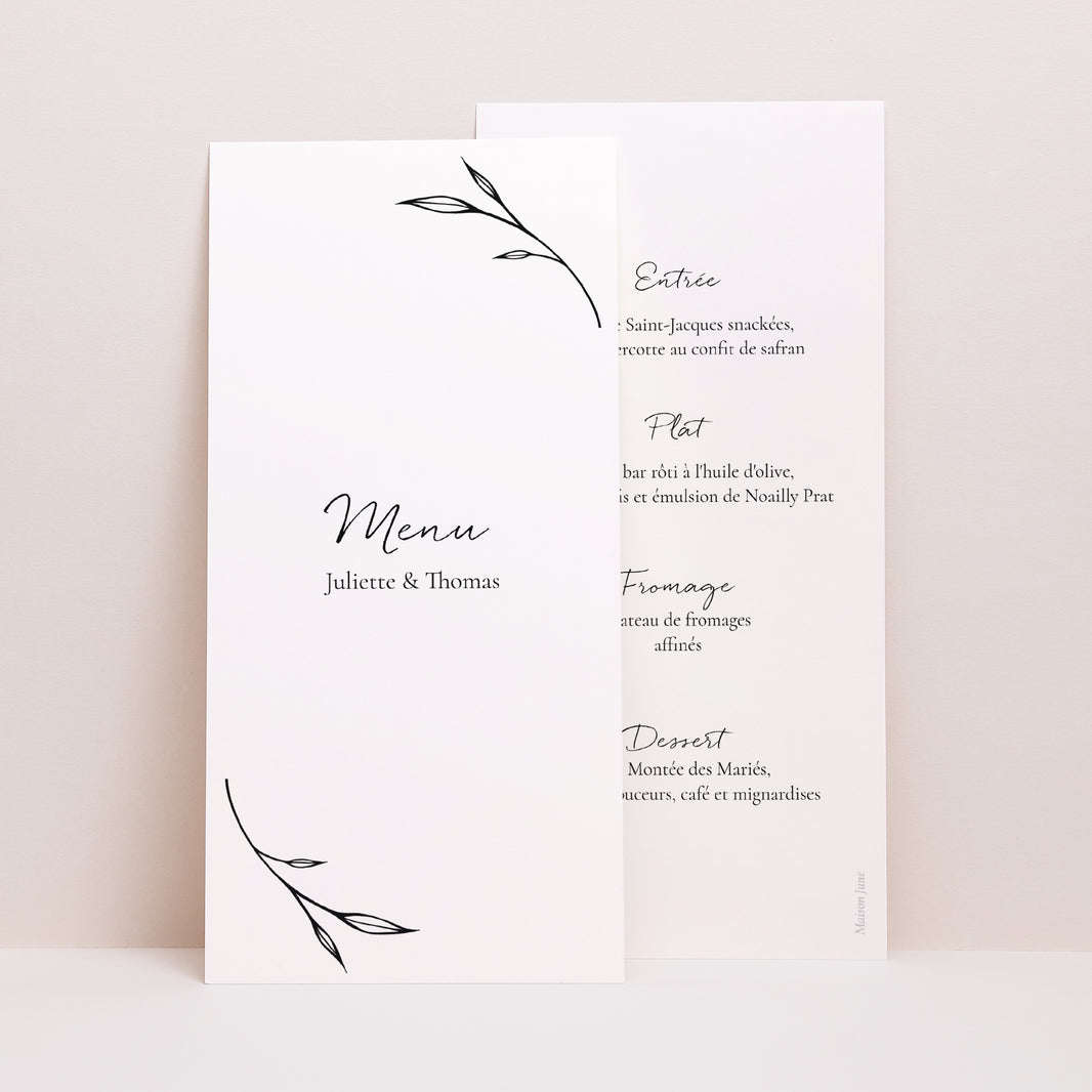 Menu Mariage Panoramique portrait Petits Mots Fleuris photo N° 1