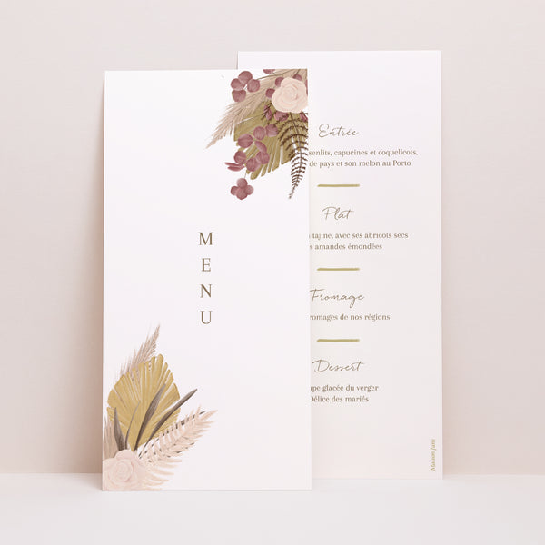 Menu Mariage Panoramique portrait Médaillon Bohème photo