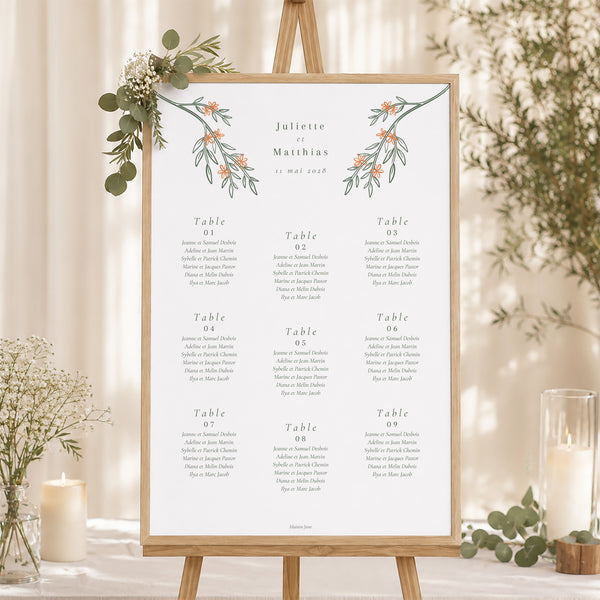 Plan de table Mariage Portrait 60 x 90 cm Encadré végétal II photo