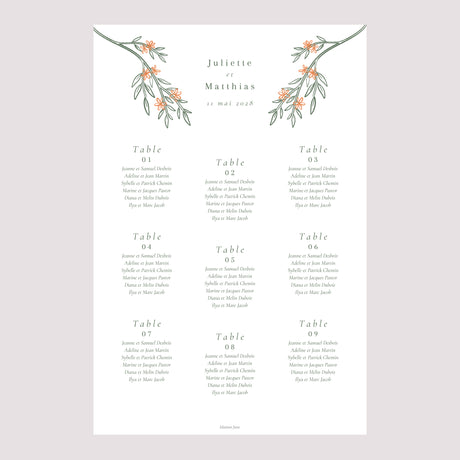 Plan de table Mariage Portrait 60 x 90 cm Encadré végétal II