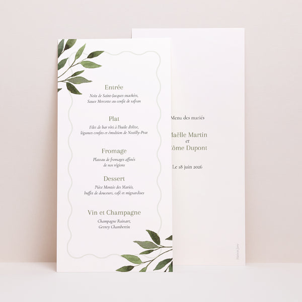 Menu Mariage Panoramique portrait Ondulation végétale photo