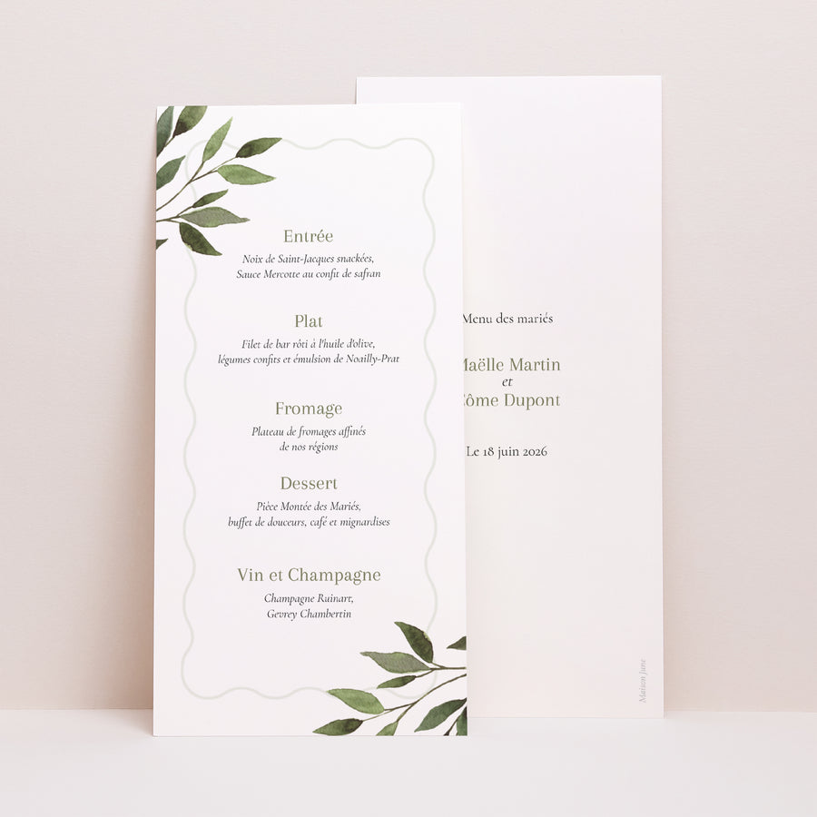 Menu Mariage Panoramique portrait Ondulation végétale photo