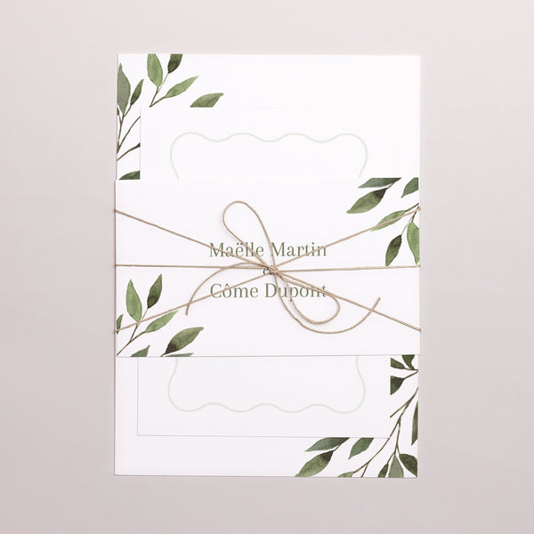 Faire-part Mariage 3 cartes, ruban Ondulation végétale photo