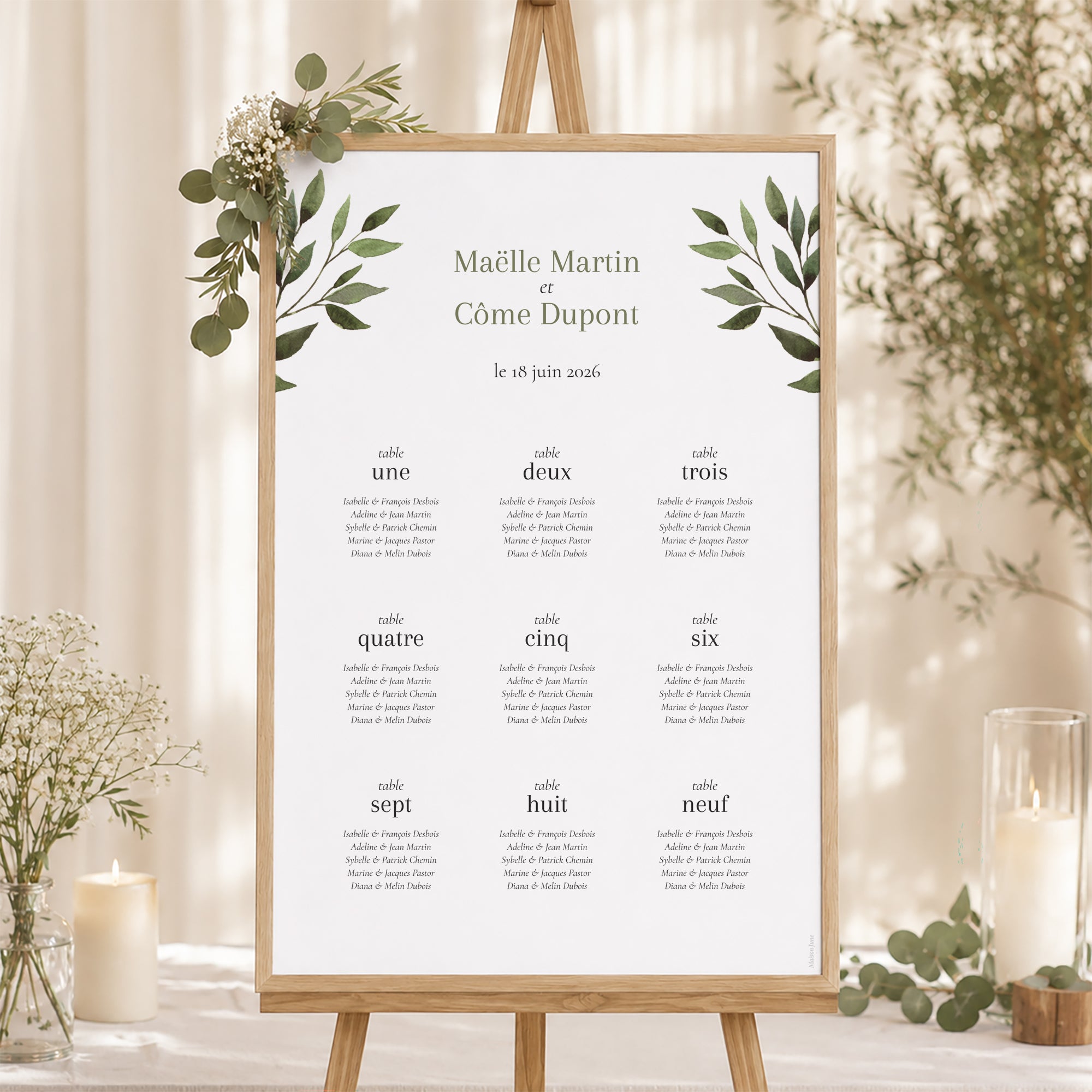 Plan de table Mariage Portrait Ondulation végétale photo N° 1