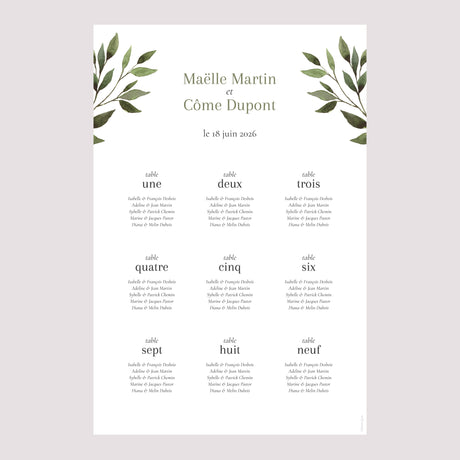 Plan de table Mariage Portrait Ondulation végétale