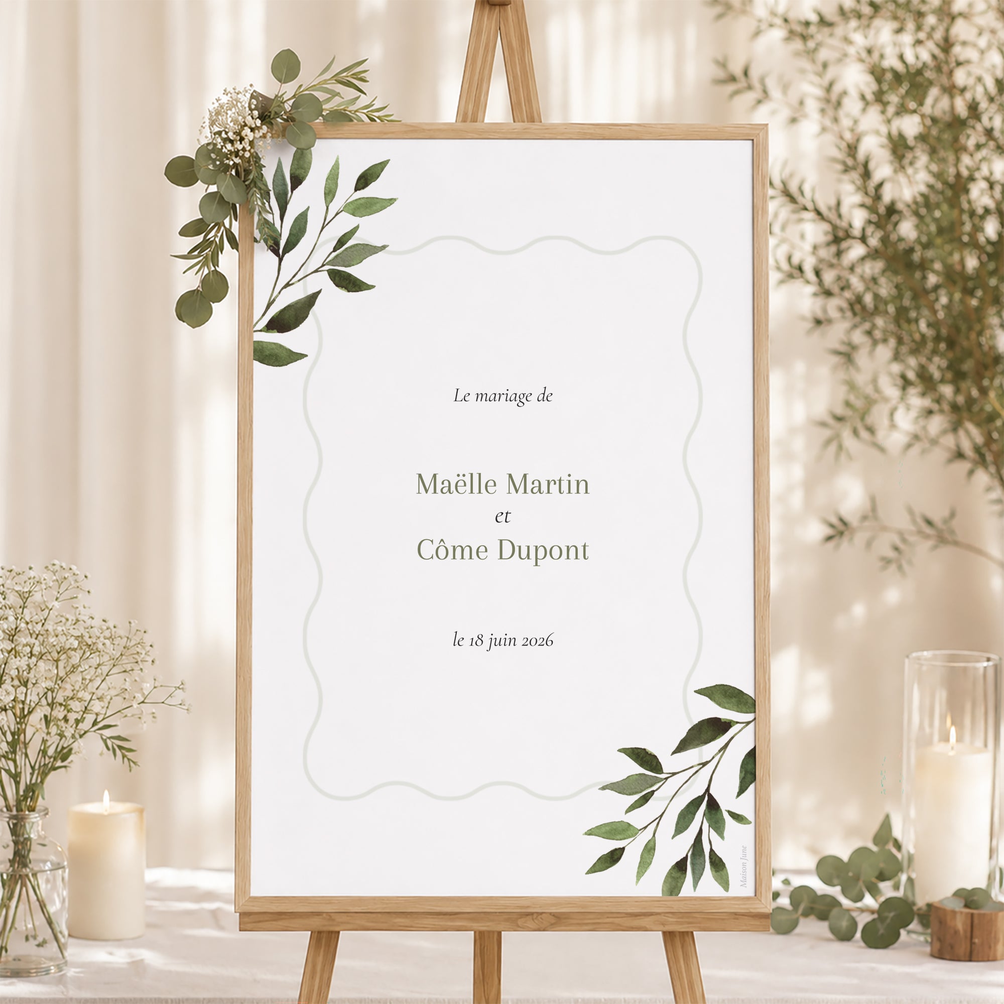 Panneau bienvenue Mariage Portrait 60 x 90 cm Ondulation végétale photo N° 1