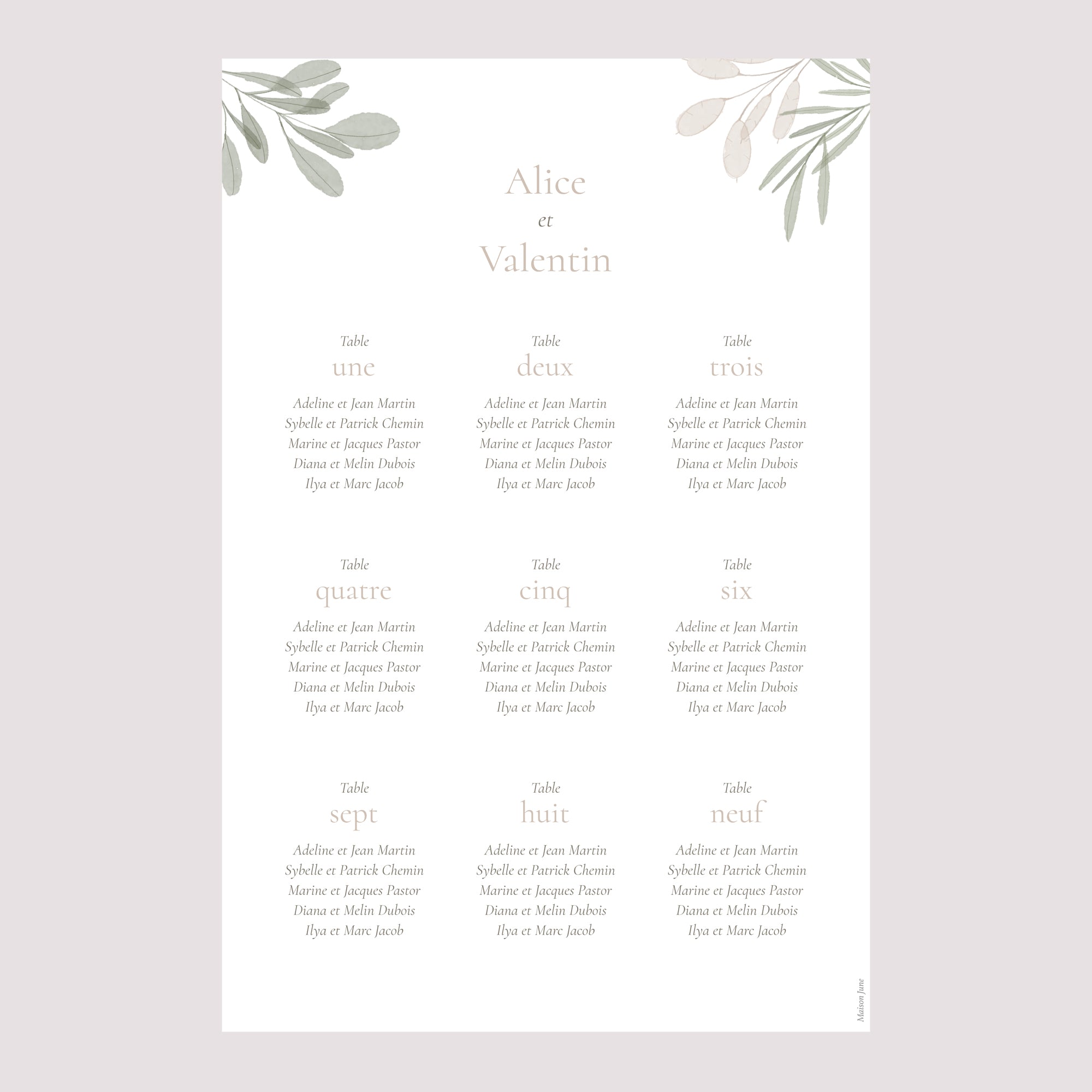 Plan de table Mariage Portrait Gélule Végétale photo N° 2