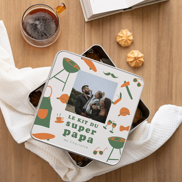 Boite métallique Objets Carrée Kit du super papa photo