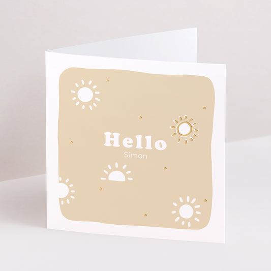 Faire-part Naissance Carré double volet Motif soleil dorure photo