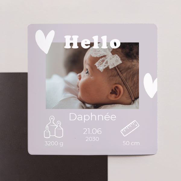 Faire-part Naissance Lot de 9, magnétique Motif cœur dorure photo