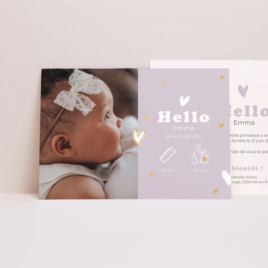 Faire-part Naissance Paysage Motif cœur dorure photo