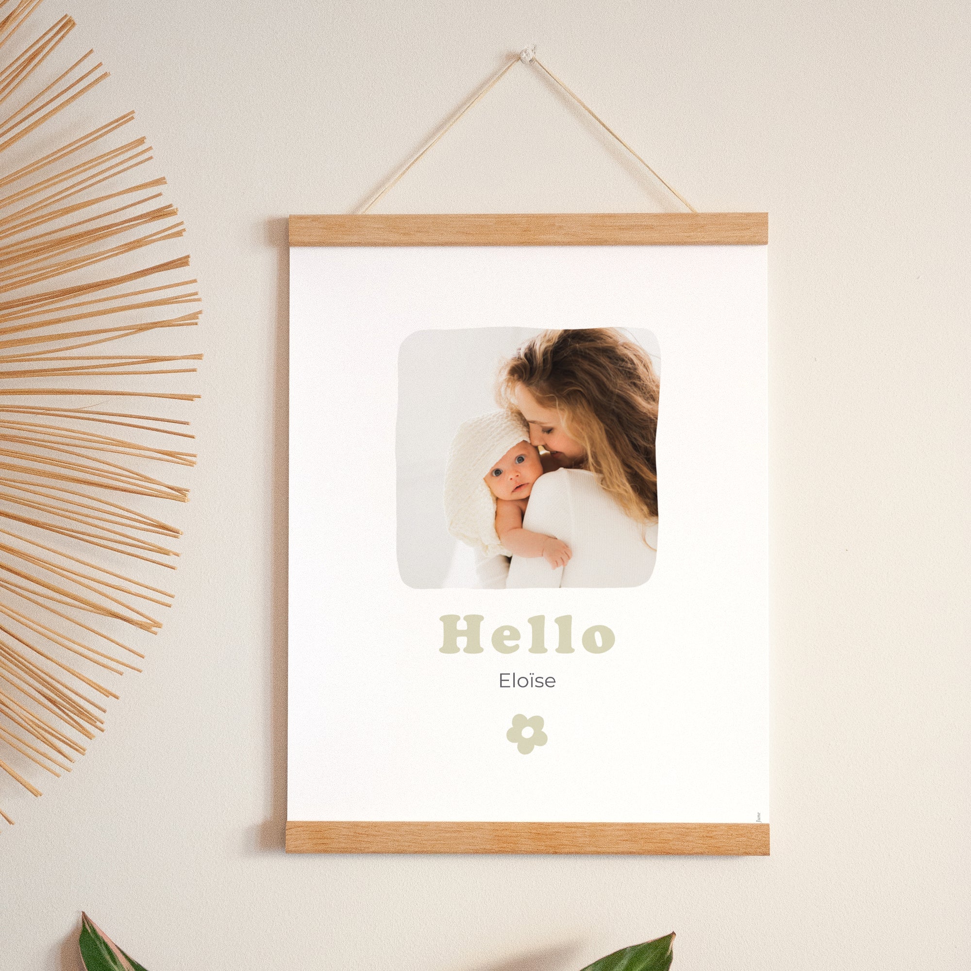 Affiche Naissance Portrait 30 x 40 cm Motif fleur dorure photo N° 1