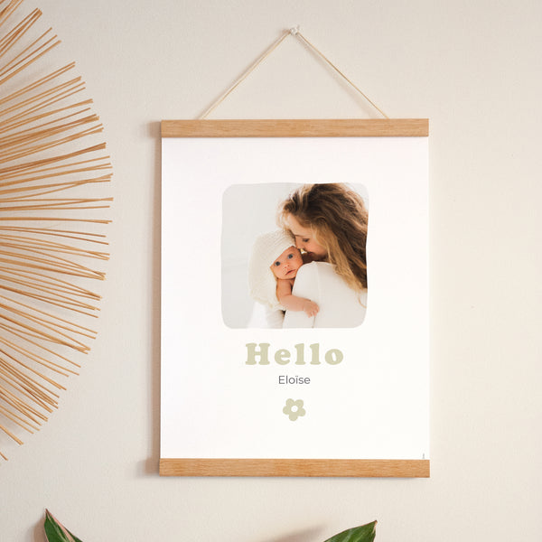 Affiche Naissance Portrait 30 x 40 cm Motif fleur dorure photo