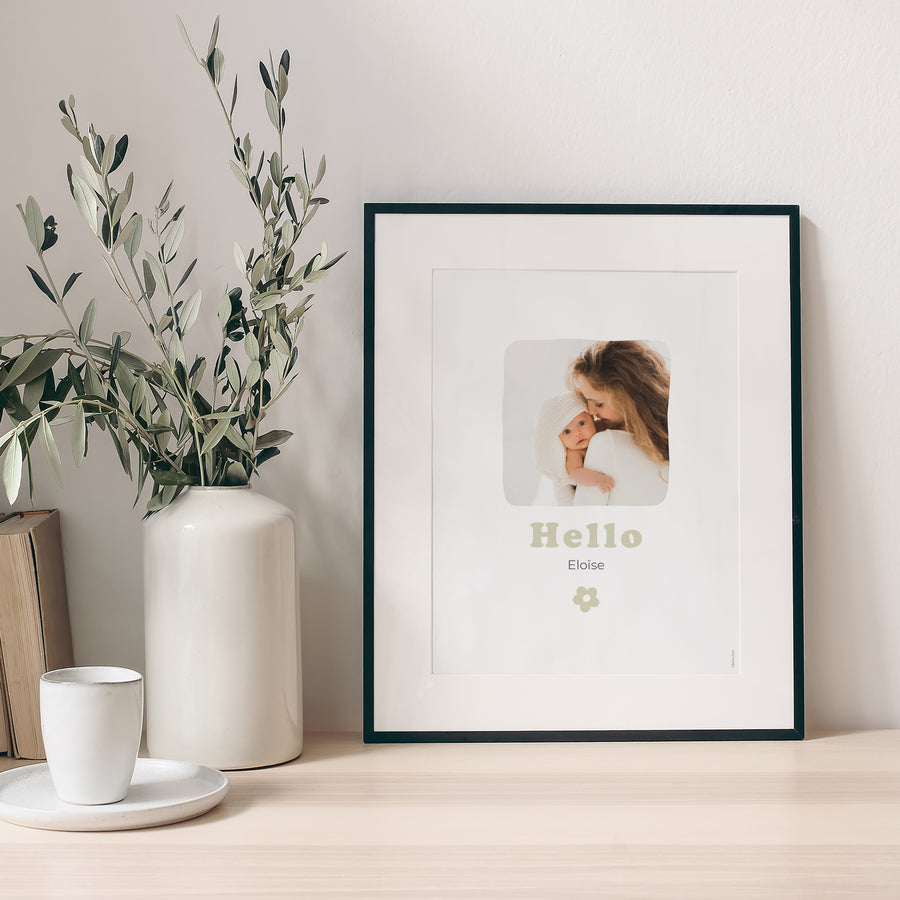 Affiche Naissance Portrait Motif fleur dorure photo