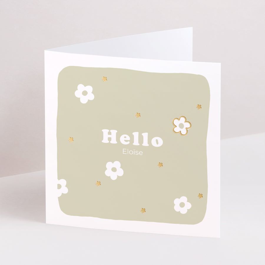 Faire-part Naissance Carré double volet Motif fleur dorure photo