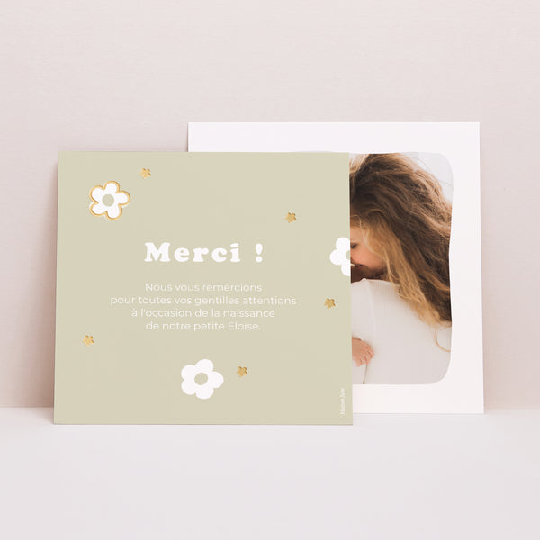 Remerciements Naissance Carré Motif fleur dorure photo