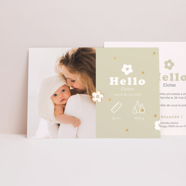 Faire-part Naissance Paysage Motif fleur dorure photo