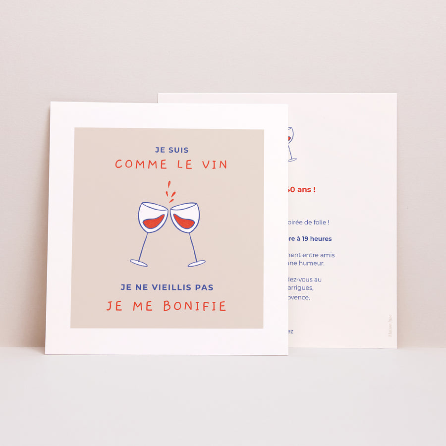 Invitations Anniversaire Adulte Carré Du vin et des copains photo